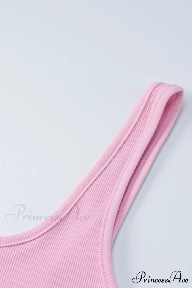 Pink Crisscross Back Rompers with Scoop Neck