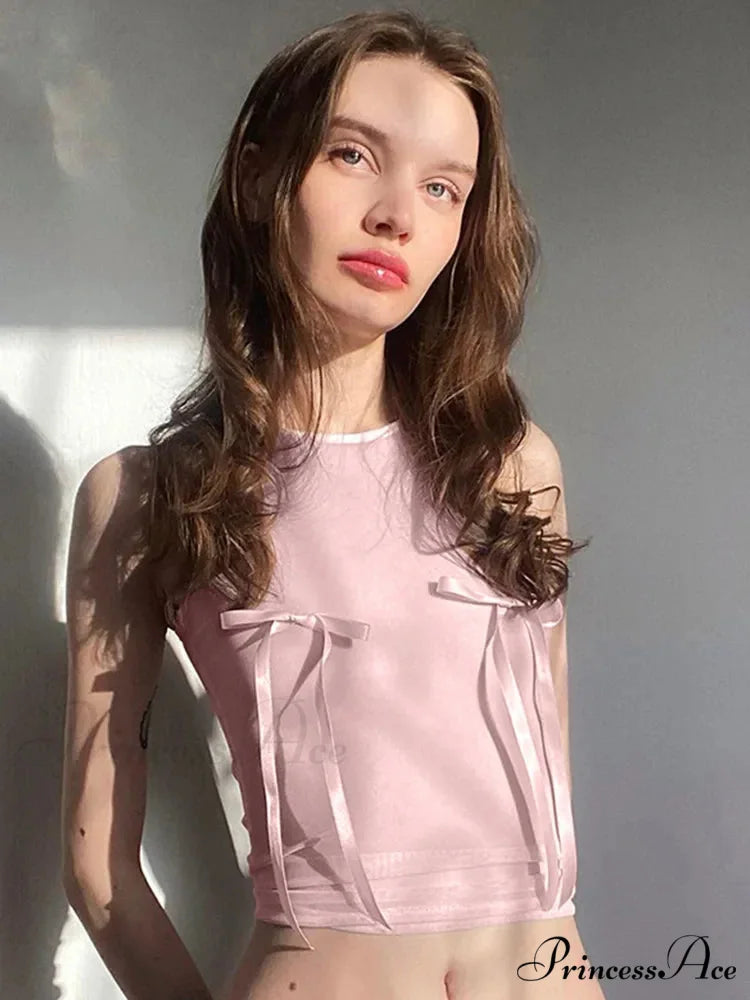 Pink Crop Female Sleeveless Vests Streetwear Y2k Fairy Grunge Summer Solid Color Tube Babys Women’s Clothing Tank top