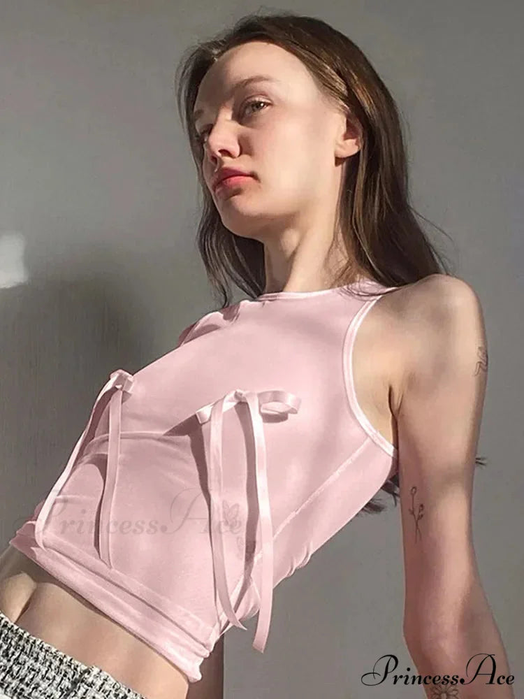 Pink Crop Female Sleeveless Vests Streetwear Y2k Fairy Grunge Summer Solid Color Tube Babys Women’s Clothing Tank top