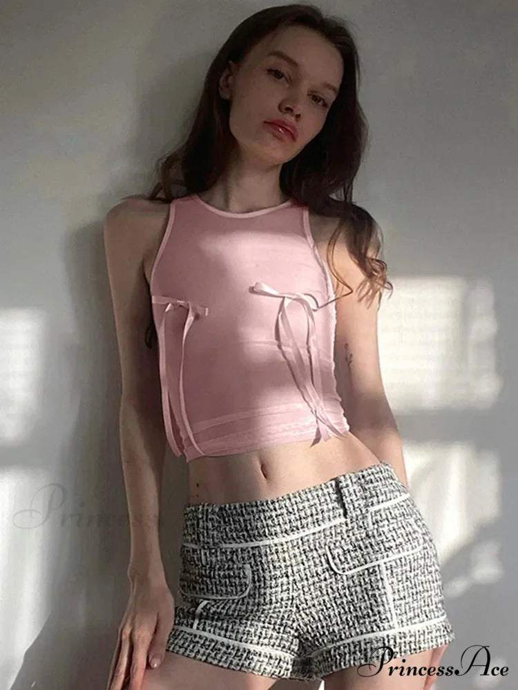 Pink Crop Female Sleeveless Vests Streetwear Y2k Fairy Grunge Summer Solid Color Tube Babys Women’s Clothing Tank top