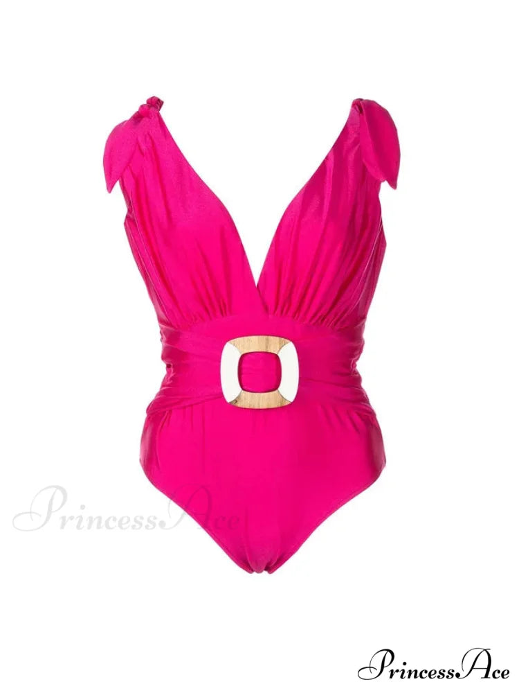 Pink Deep V Seductive Swimsuit One Piece onepiece-250223
