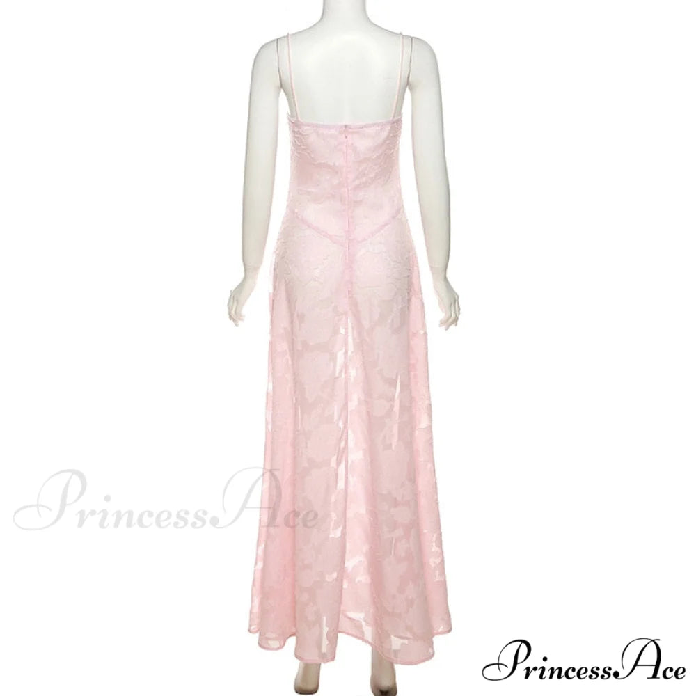 Pink Floral Stylish Lace Maxi Dress