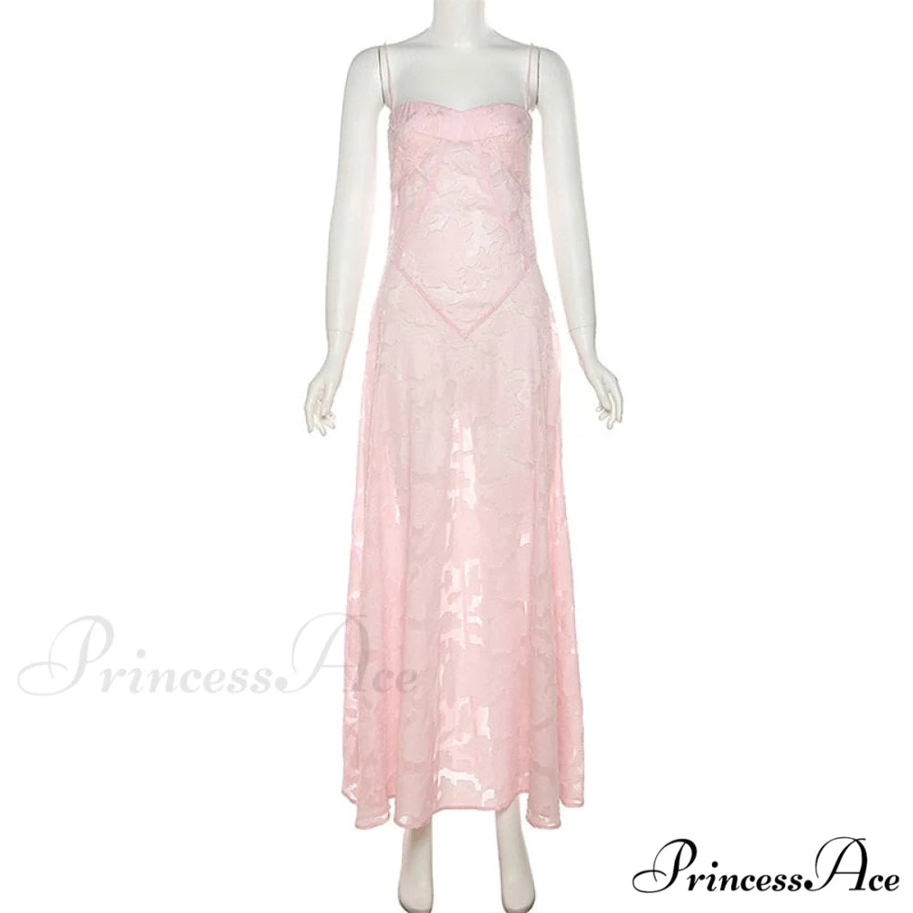 Pink Floral Stylish Lace Maxi Dress