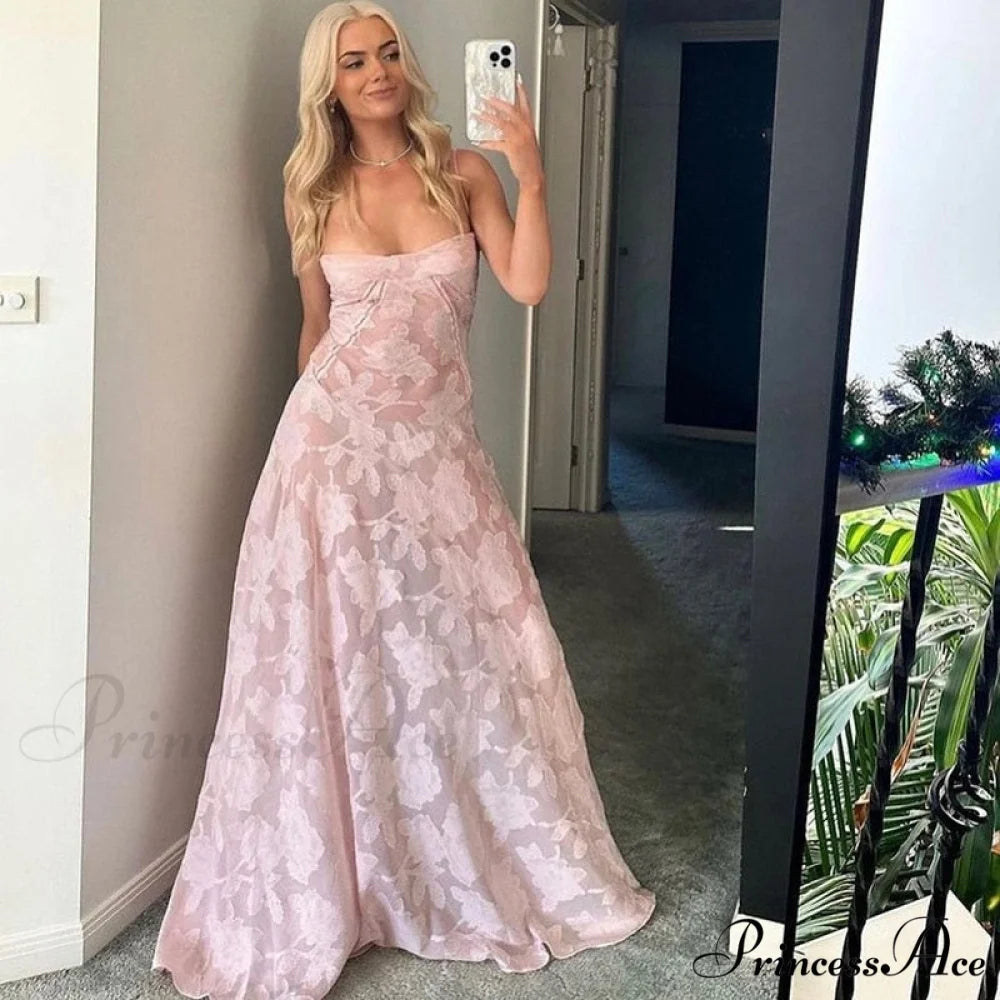 Pink Floral Stylish Lace Maxi Dress Pink / L