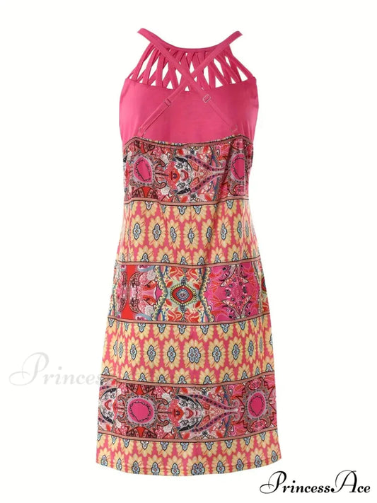 Pink Floral Summer Dress with Backless Cut Out