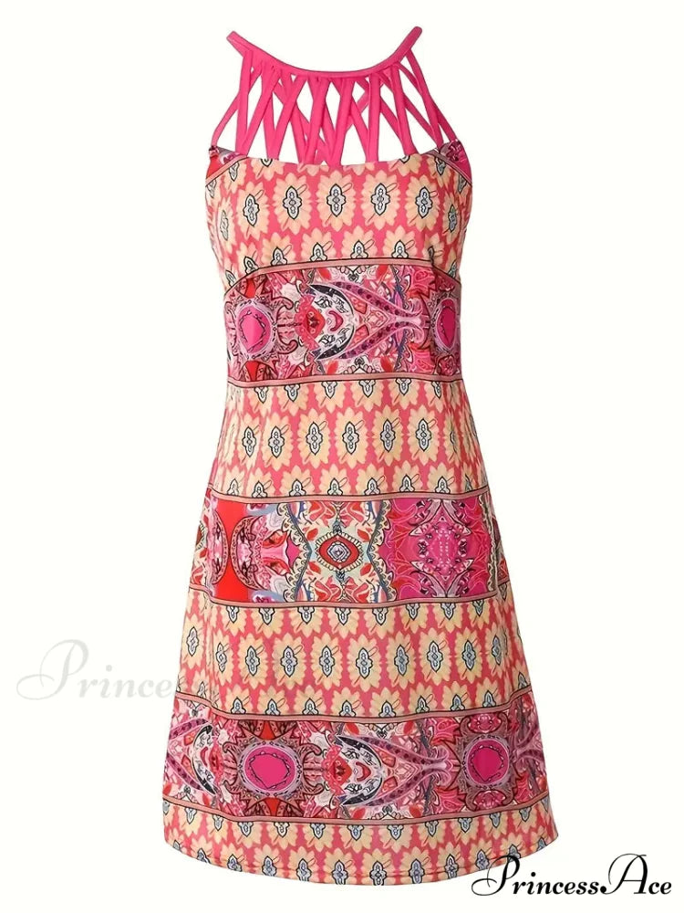 Pink Floral Summer Dress with Backless Cut Out