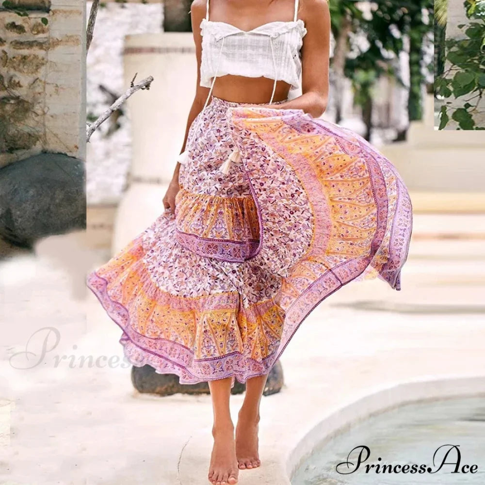 Pink Flowered Printed Baggy Extended Sleeve Boho Top skirt / S bohoblouse-250126