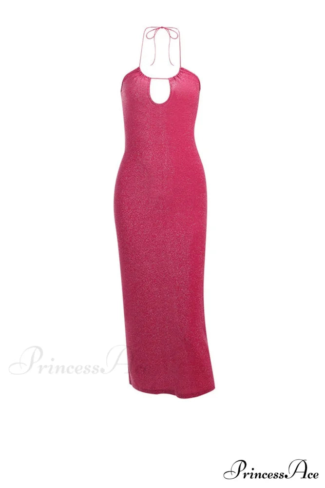 Pink Glitter Tie-back Dress with Slit