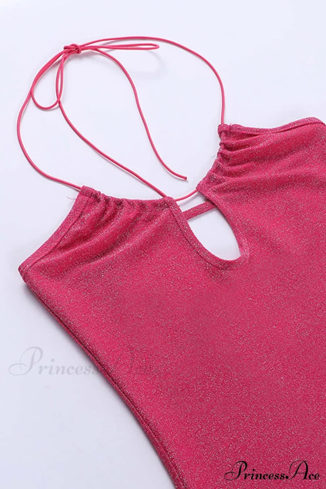 Pink Glitter Tie-back Dress with Slit