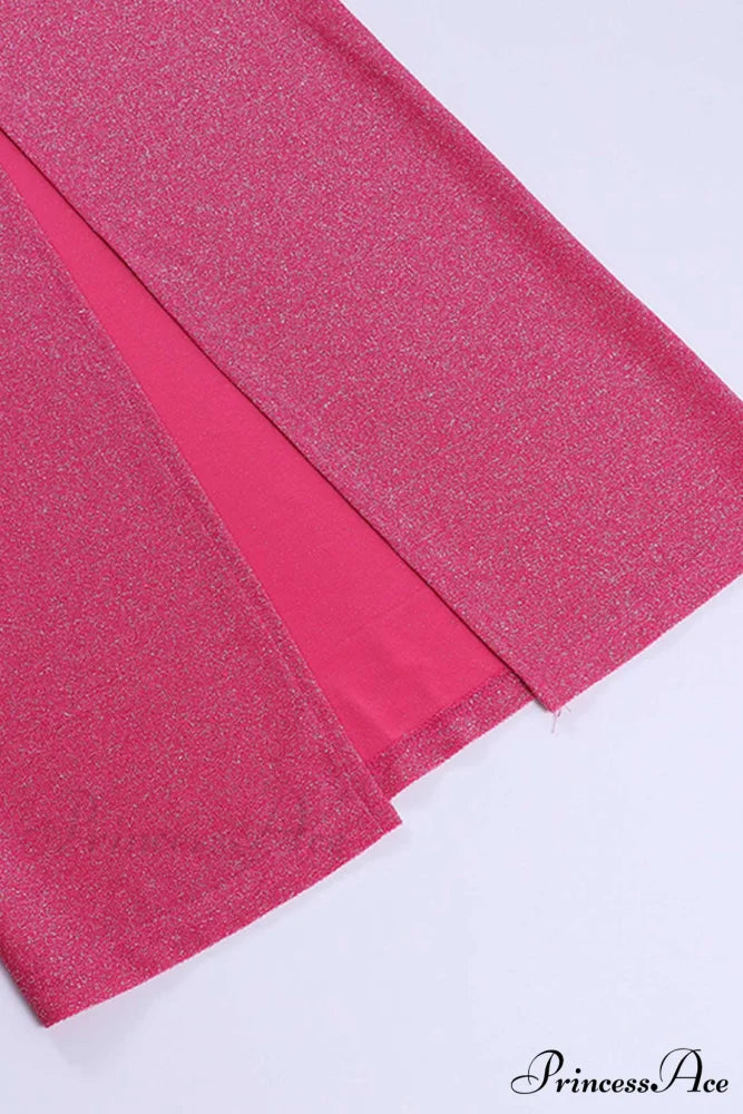 Pink Glitter Tie-back Dress with Slit