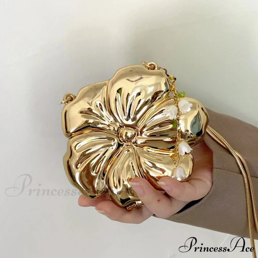 Pink Gold Flower Acrylic Clutch Purse Gold clutchbag-250126
