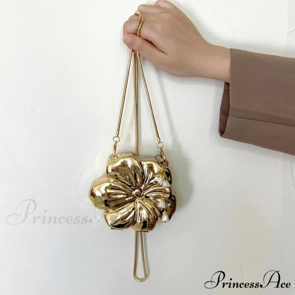 Pink Gold Flower Acrylic Clutch Purse Gold clutchbag-250126