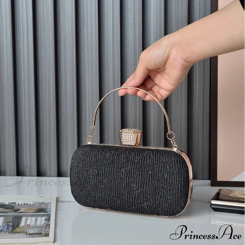 Pink Gold Sparkling Evening Clutch Shoulder Bag Black clutchbag-250126