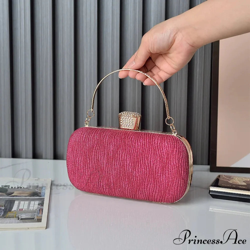 Pink Gold Sparkling Evening Clutch Shoulder Bag rose red clutchbag-250126