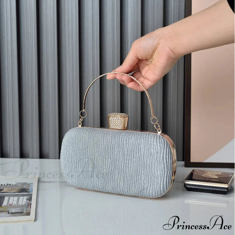 Pink Gold Sparkling Evening Clutch Shoulder Bag silver clutchbag-250126