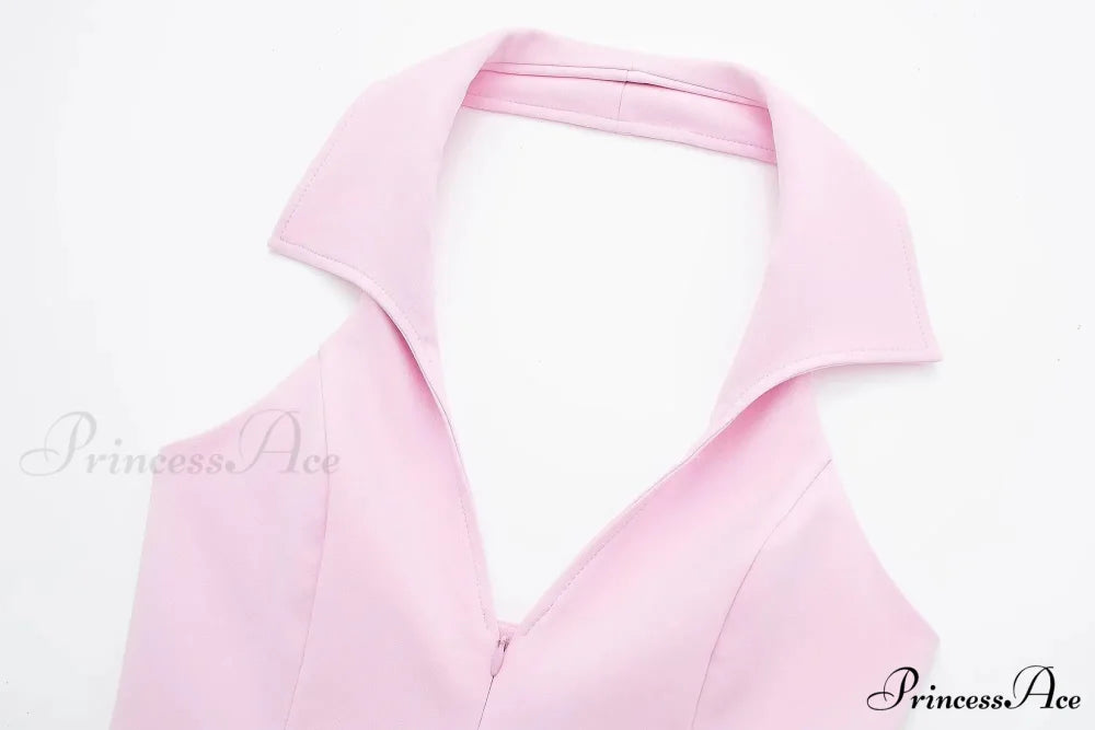 Pink Halter Sleeveless Charming Top And Skort Set