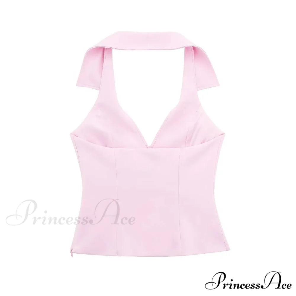 Pink Halter Sleeveless Charming Top And Skort Set