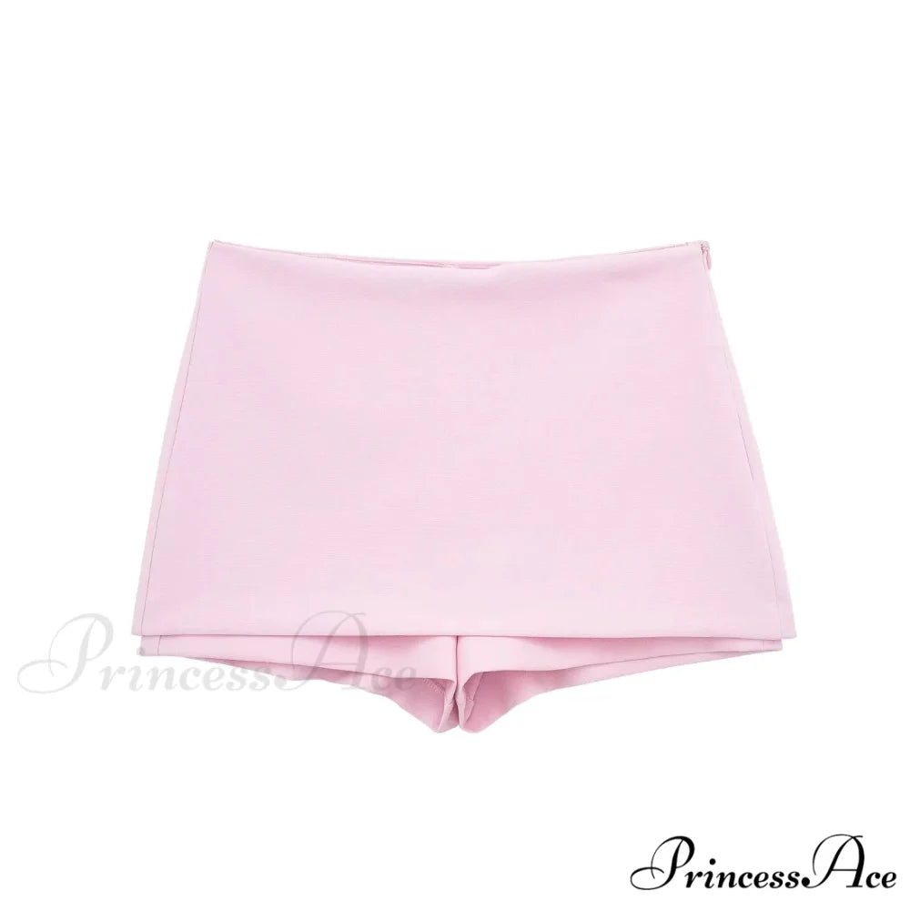 Pink Halter Sleeveless Charming Top And Skort Set Pink Shorts / L