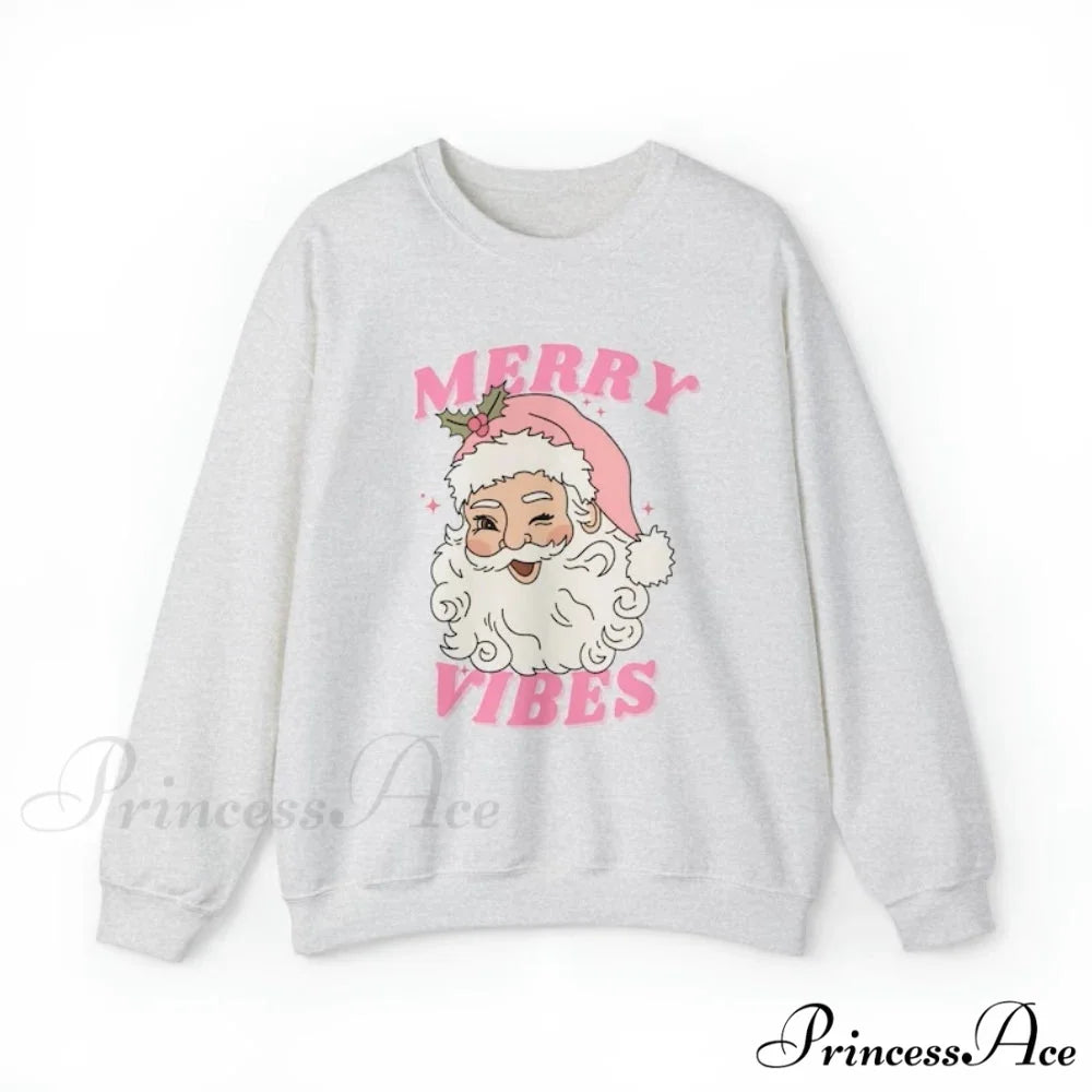 Pink Holiday Season Merry Vibes Cute Funny Kawaii Xmas Santa Christmas Hoodie Light Grey / S Christmas Hoodies-L
