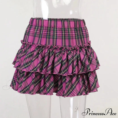 Pink Japanese College Youth Girl Plaid High Waist Slim Skirt PINK / S