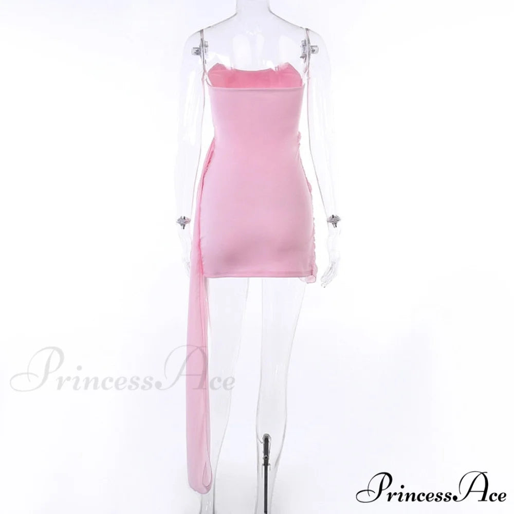 Pink Mesh Corset Charming Draped Tube Mini Dress