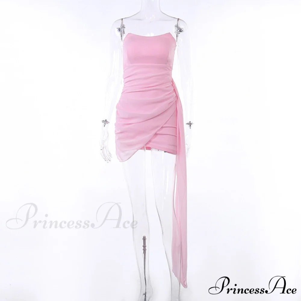 Pink Mesh Corset Charming Draped Tube Mini Dress