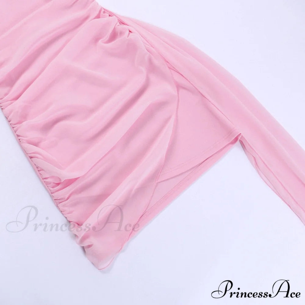 Pink Mesh Corset Charming Draped Tube Mini Dress