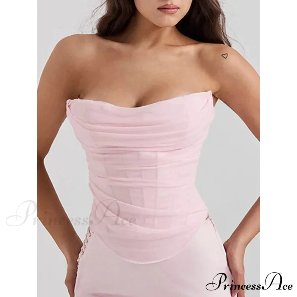 Pink Mesh Stylish Tube Corset Top Pink / XS