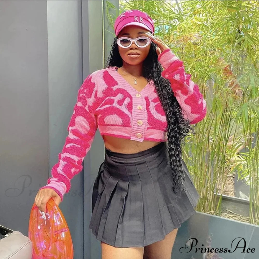 Pink Millennium Streetwear Knit Cardigan cardigans-241228