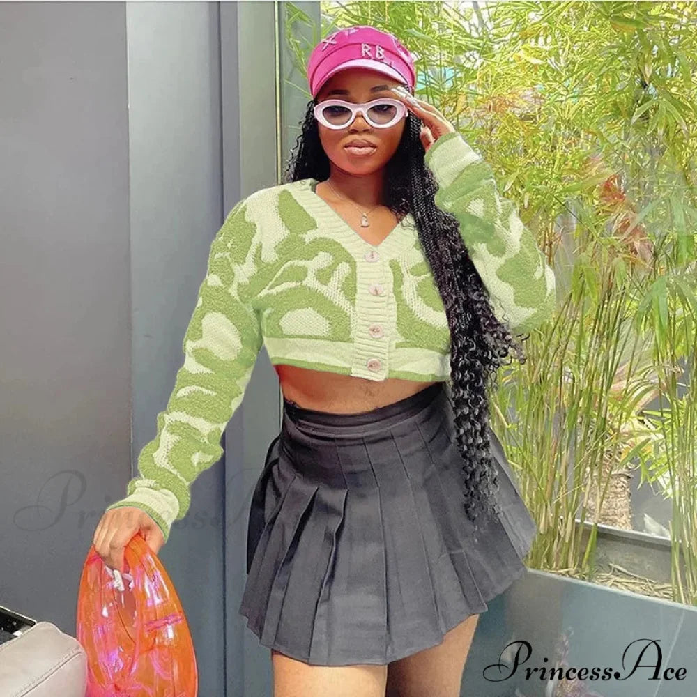 Pink Millennium Streetwear Knit Cardigan Green / S cardigans-241228