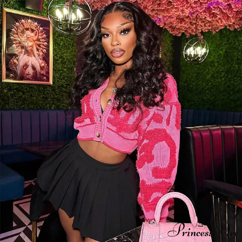 Pink Millennium Streetwear Knit Cardigan Pink / S cardigans-241228