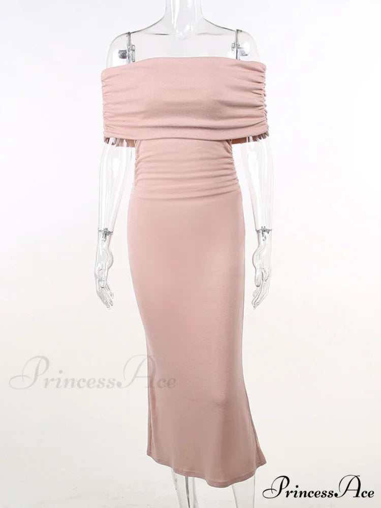 Pink Off Shoulder Bodycon Midi Dress M / Pink