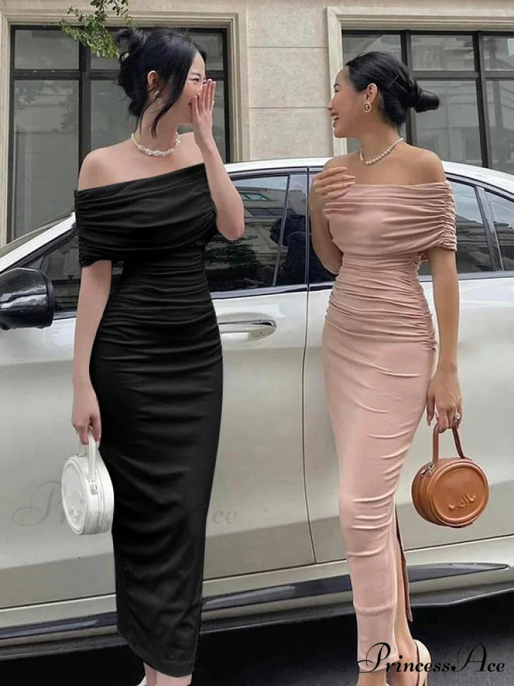 Pink Off Shoulder Bodycon Midi Dress S / Pink