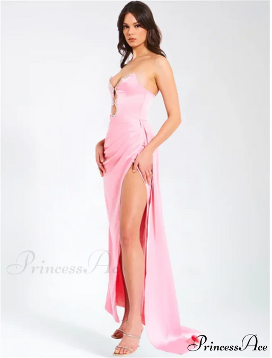 Pink Satin Strapless Party Dress