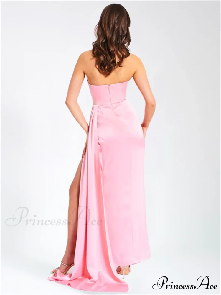Pink Satin Strapless Party Dress
