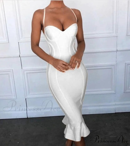 Pink Yellow Knee Length Rayon Bandage Dress white / XS