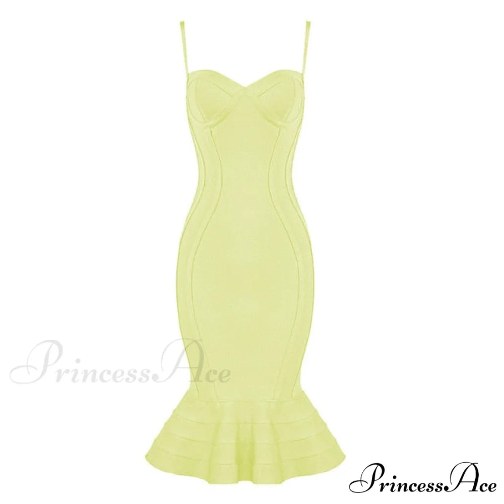 Pink Yellow Knee Length Rayon Bandage Dress Yellow / XS