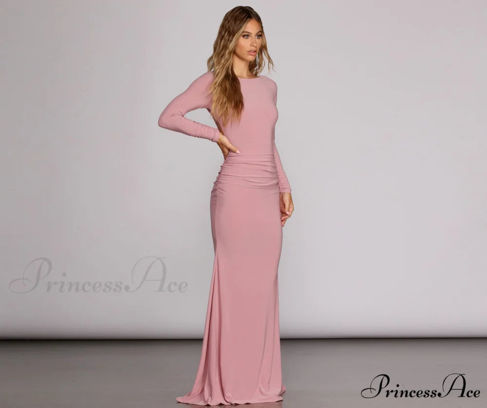 Piper Ruched Stylish Open Back Gown MAUVE / M