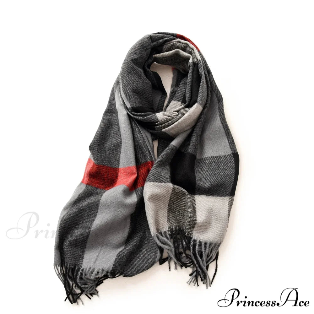 Plaid Blanket Thick Winter Warm Shawl Set Scarf GREY 1