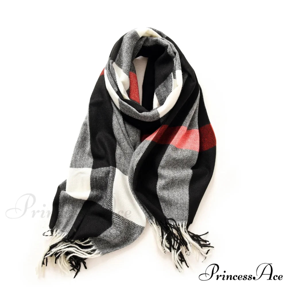 Plaid Blanket Thick Winter Warm Shawl Set Scarf GREY 2