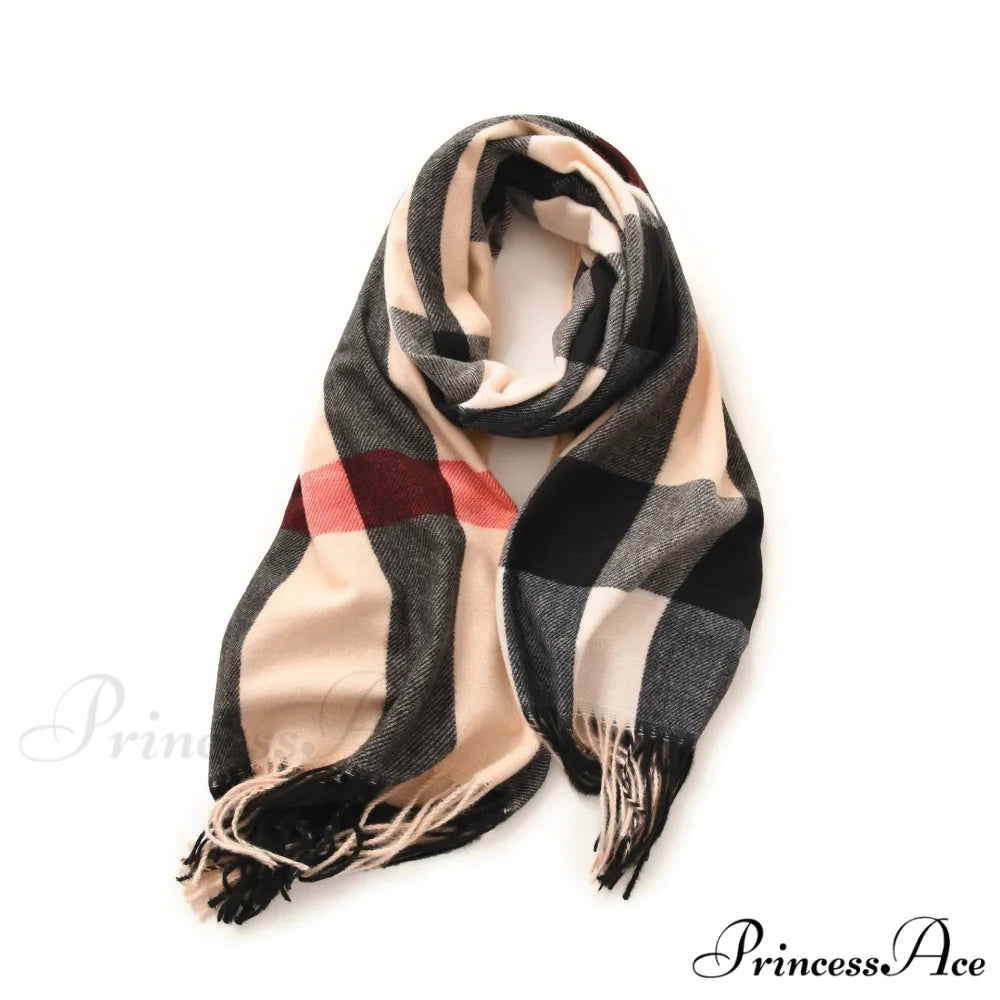 Plaid Blanket Thick Winter Warm Shawl Set Scarf KHAKI