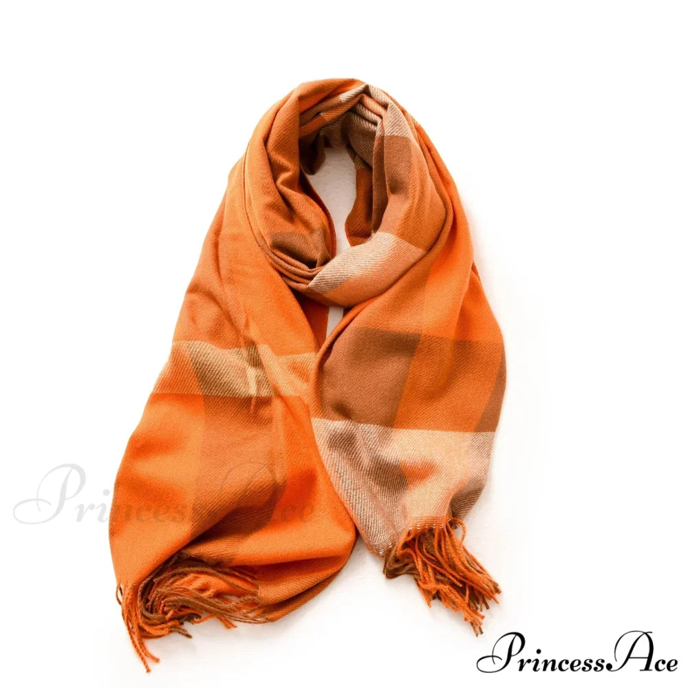 Plaid Blanket Thick Winter Warm Shawl Set Scarf ORANGE