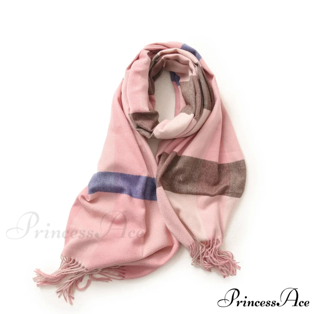 Plaid Blanket Thick Winter Warm Shawl Set Scarf PINK