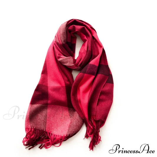 Plaid Blanket Thick Winter Warm Shawl Set Scarf RED