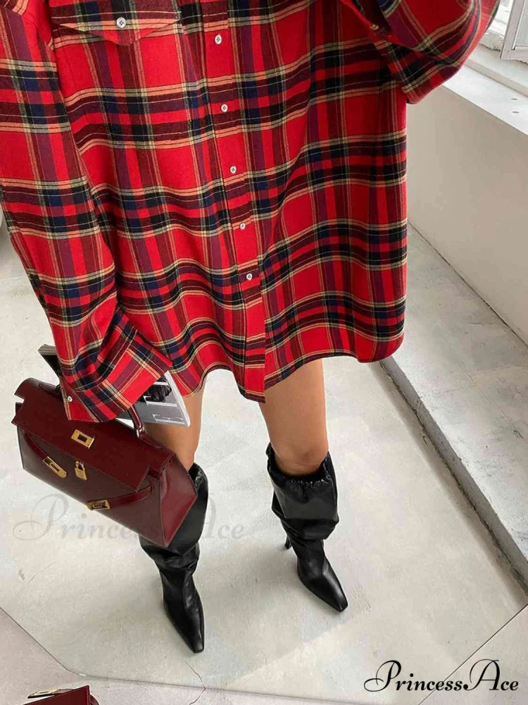 Plaid Blouse Drop with Shoulder