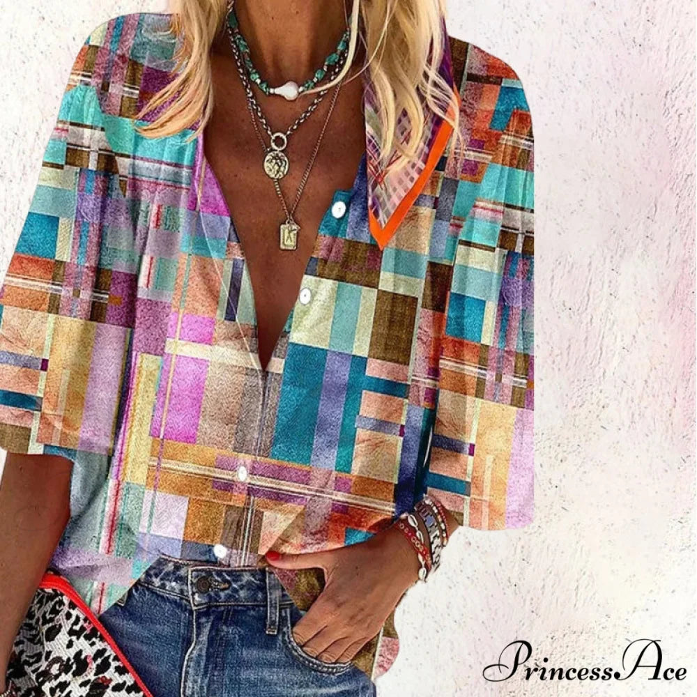 Plaid Colorful Casual Blouse Multicolor / S