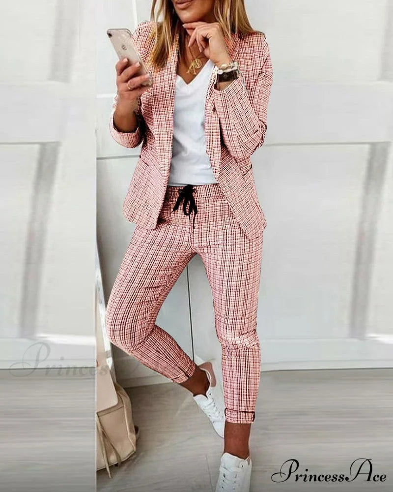 Plaid Comfortable Casual Women’s Suit pink / S