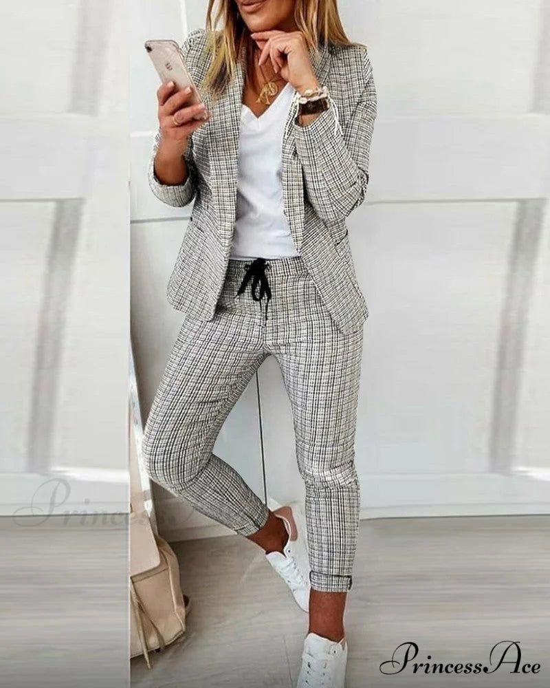 Plaid Comfortable Casual Women’s Suit white / S