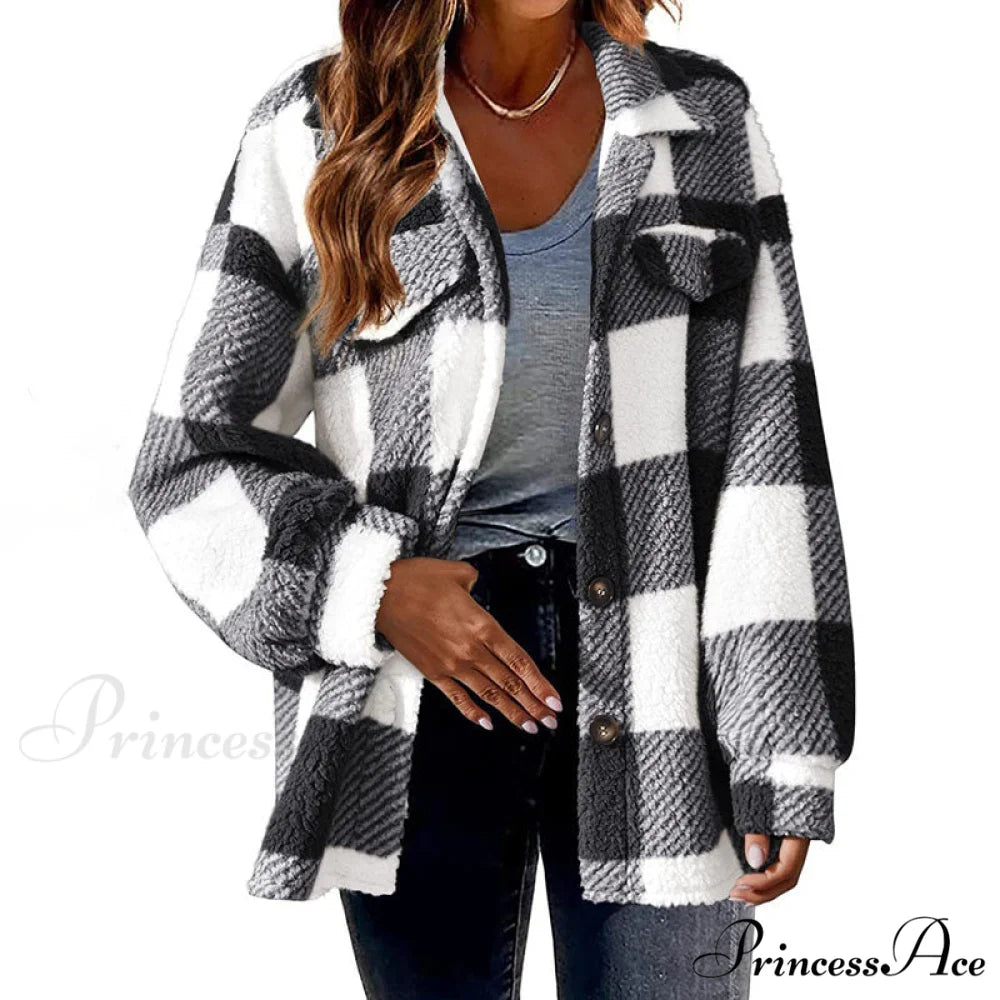 Plaid for Casual Coat Wear Black / S