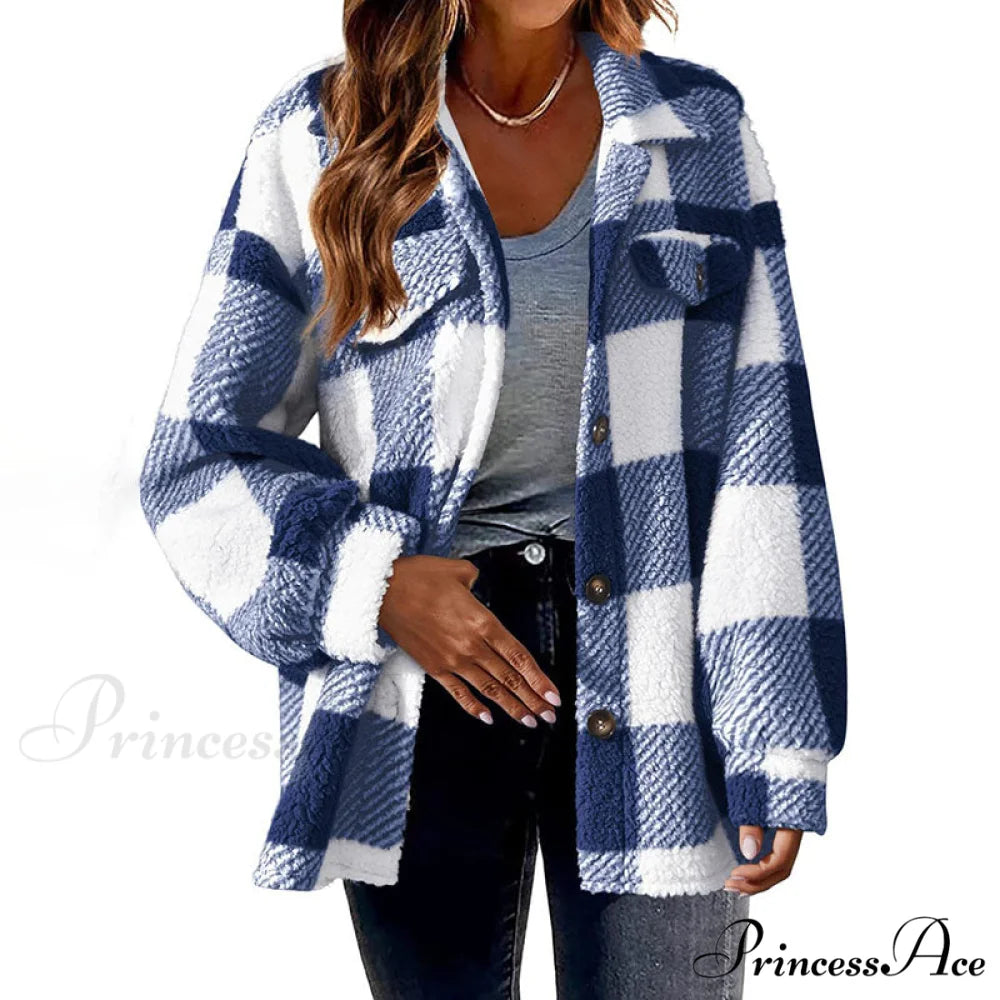 Plaid for Casual Coat Wear Blue / S